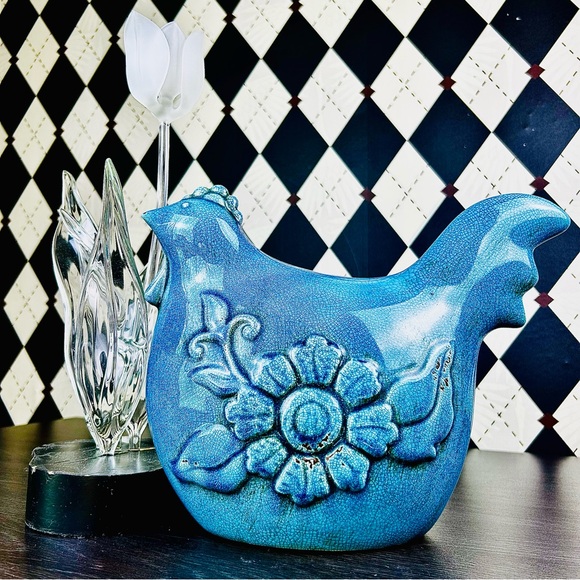 Danish Midcentury Large 12" Ceramic Hen 1960s Turquoise Crackle Glaze Sculpture - Picture 10 of 10